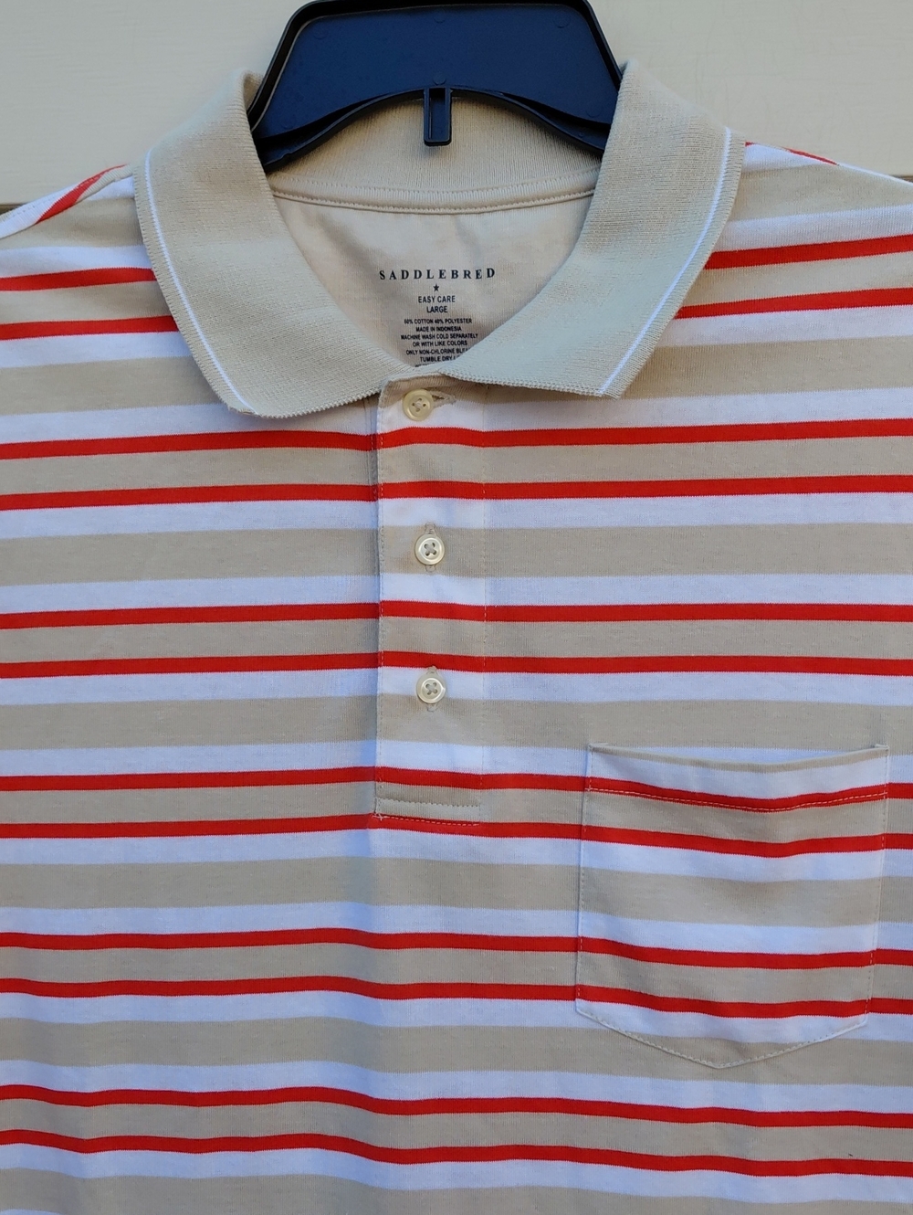 SADDLEBRED  Men’s Short Sleeve Striped  Polo Shirt Size Large